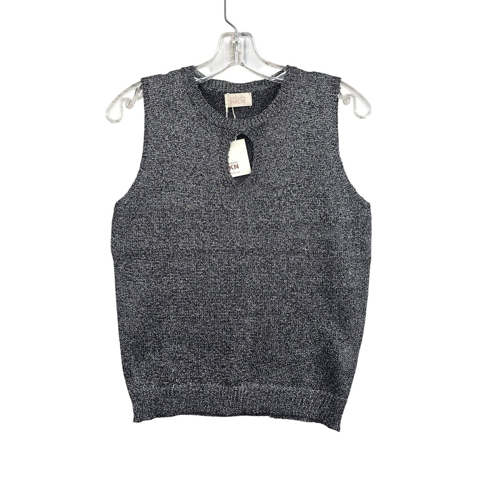 NKN Nekane Tiaret Sweater Vest Women SM Black Metallic Silver Knit Keyhole Top